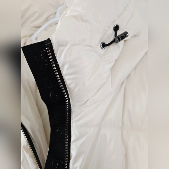 BCBG Generation Off White Black Long Puffer Parka Coat Jacket Size L - Picture 5 of 12